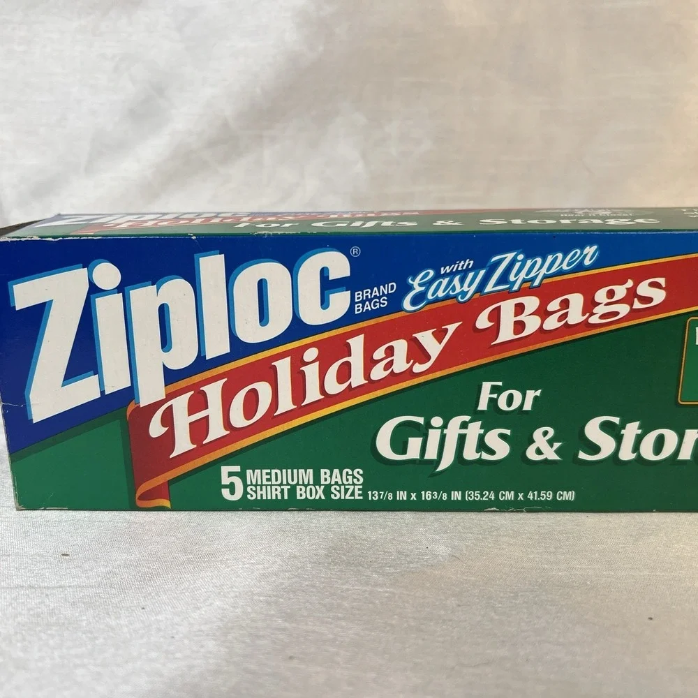 New-Vintage 2000 Ziploc Holiday Bags Easy Zipper 5 Medium Shirt Box Size Holiday